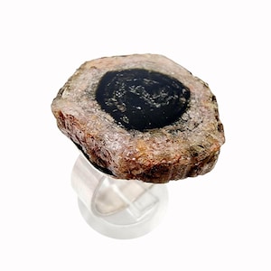 Vintage 800 zilveren statement ring met ruwe geode schijf, maat 57 (US 8)
