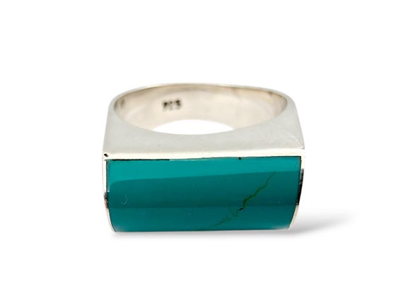 Vintage 925 Silver Ring with Rectangular Turquois… - image 6