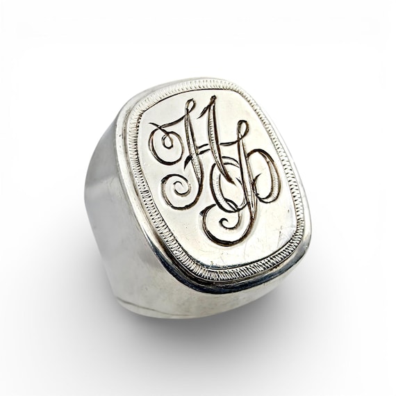 Vintage Silver Signet Ring Monogram H Initial Engraved Heavy