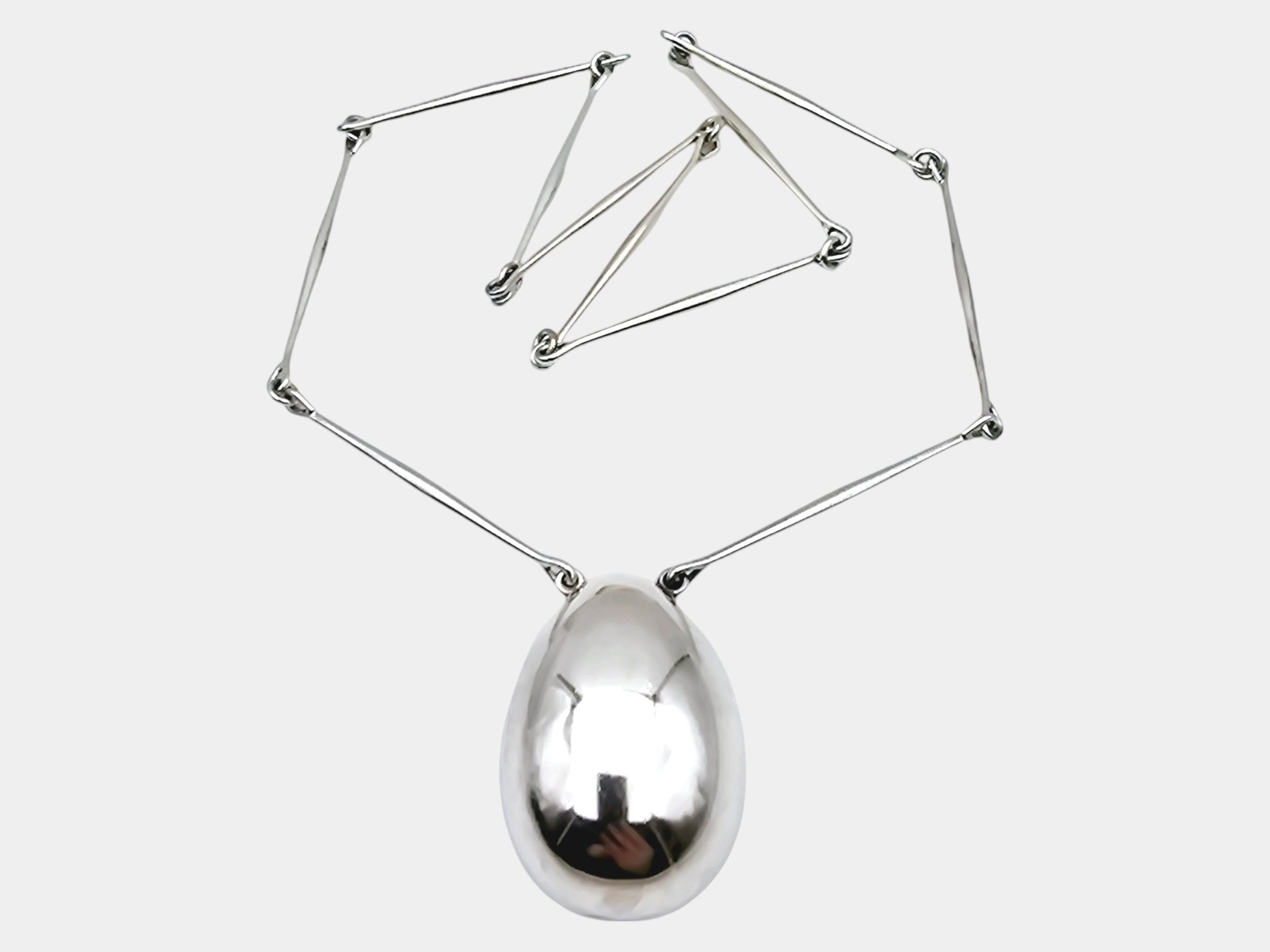 Vintage Georg Jensen Sterling Silver Astrid Fog Necklace No. 122 - Large Oval Pendant, Modernist Design