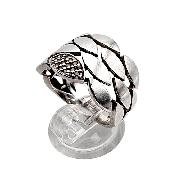 Breuning Silver Leaf Ring – Wide Modernist Band f… - image 1