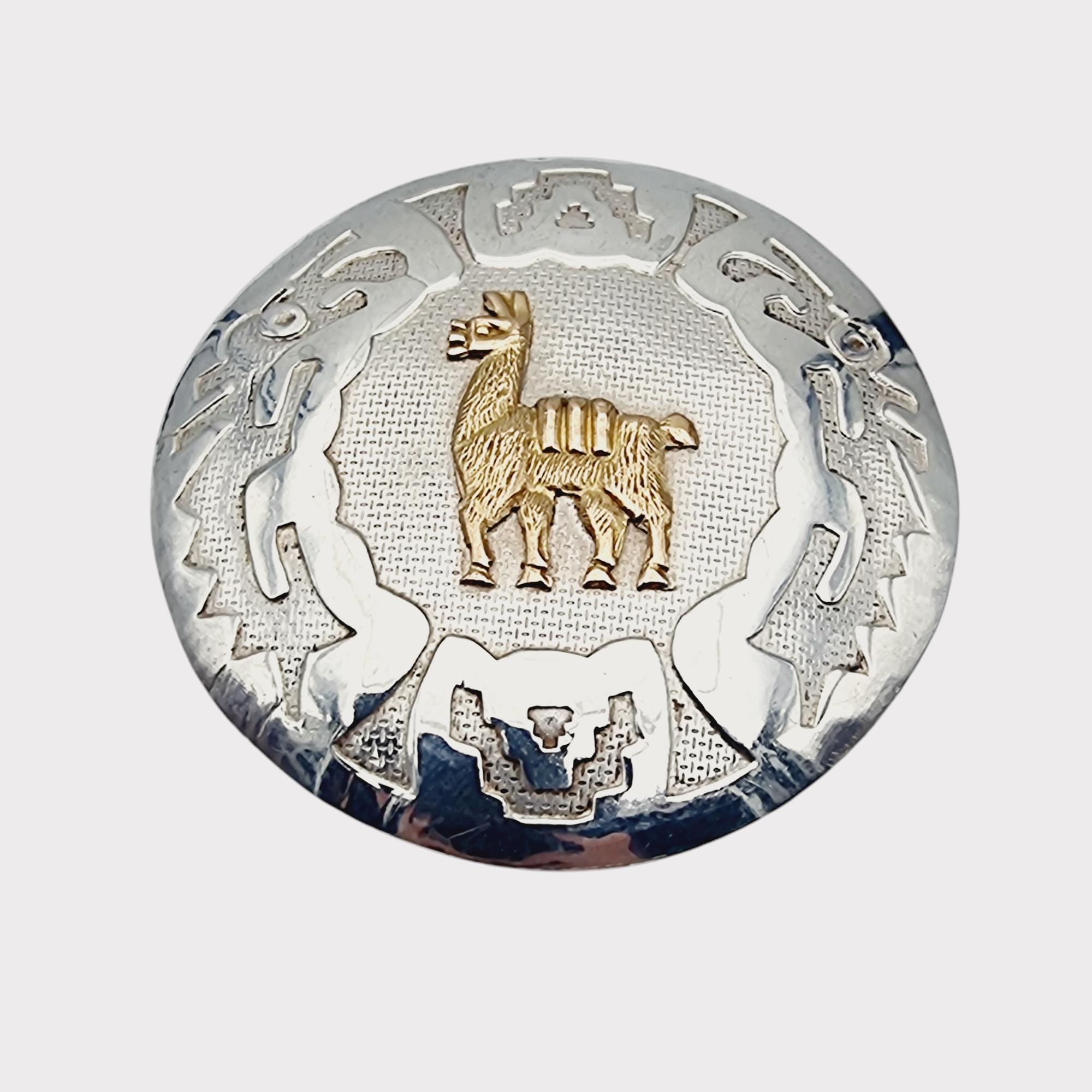 Vintage Peruvian 925 Sterling Silver & 18K Gold Llama Brooch