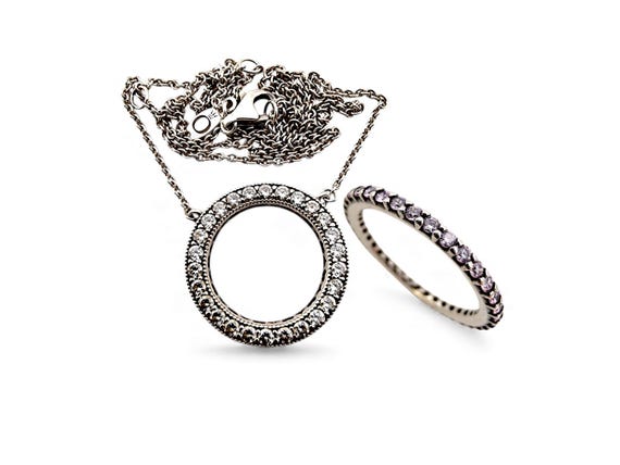 Pandora Circle of Sparkle Silver Necklace & Matching CZ Ring – 925