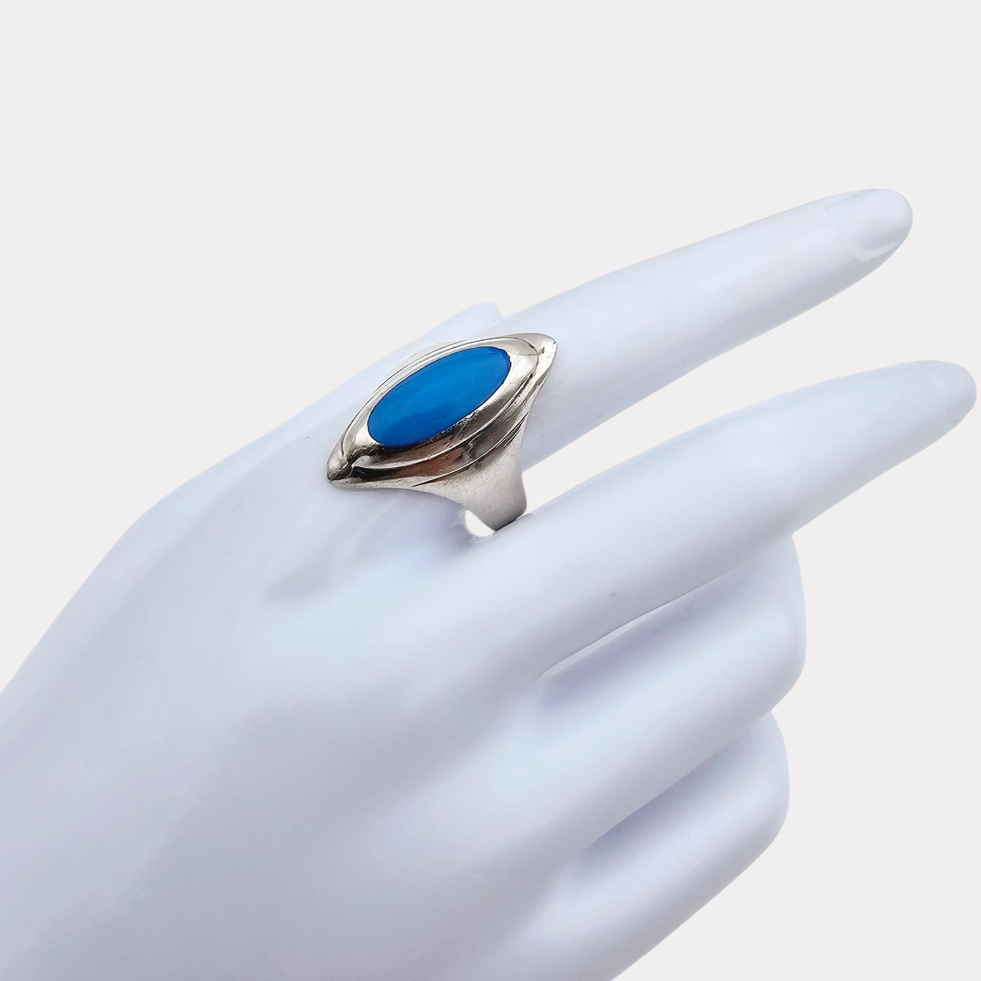 ヴィンテージ 925 シルバーリング、ターコイズカボションストーン付き