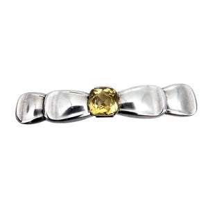Vintage Designer Citrine Brooch, Mid-Century Modernist Sterling Silver Bow Brooch, 1960s Handmade Jewelry