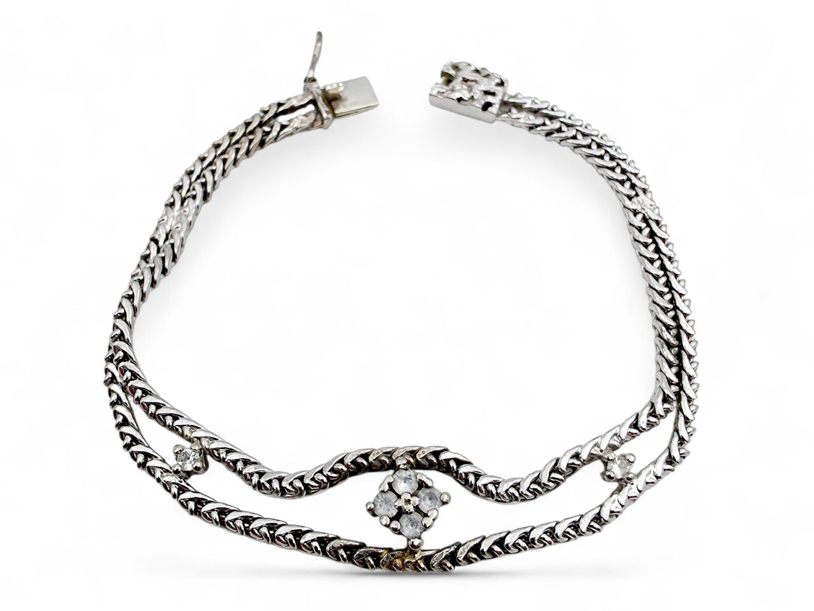 ヴィンテージ スターリングシルバー 織りチェーンブレスレット（花の