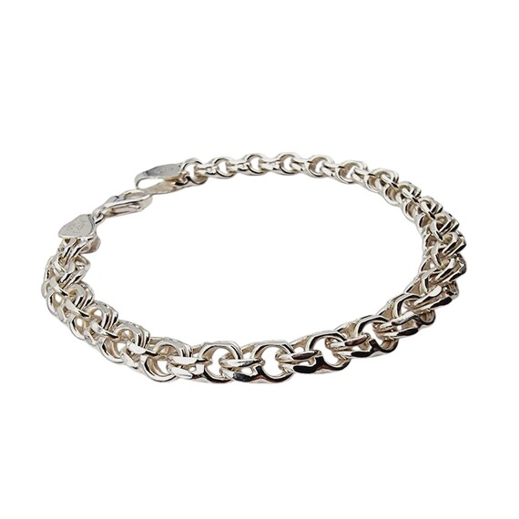 Solid Sterling Silver Double-Curb Chain Bracelet … - image 6