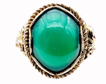 Bague Ancienne En Argent 800 Avec Pierre Verte - Taille Intérieure 1,7 Cm - Bijou Vintage Occasion