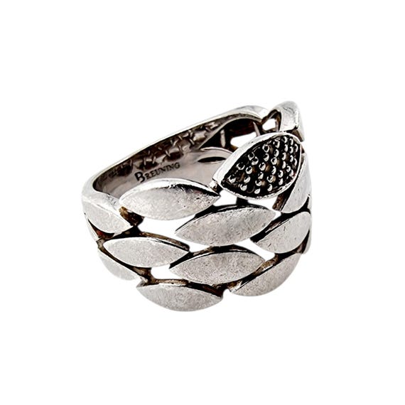 Breuning Silver Leaf Ring – Wide Modernist Band f… - image 6