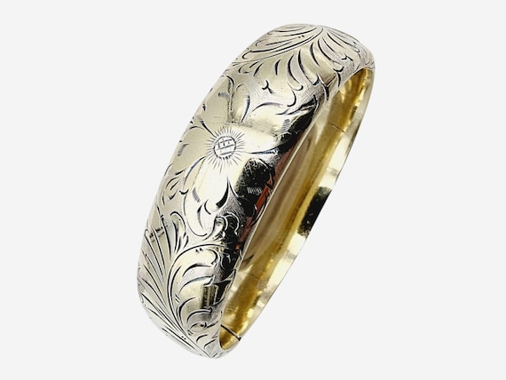 Vintage Designer Engraved Solid Sterling Silver F… - image 1