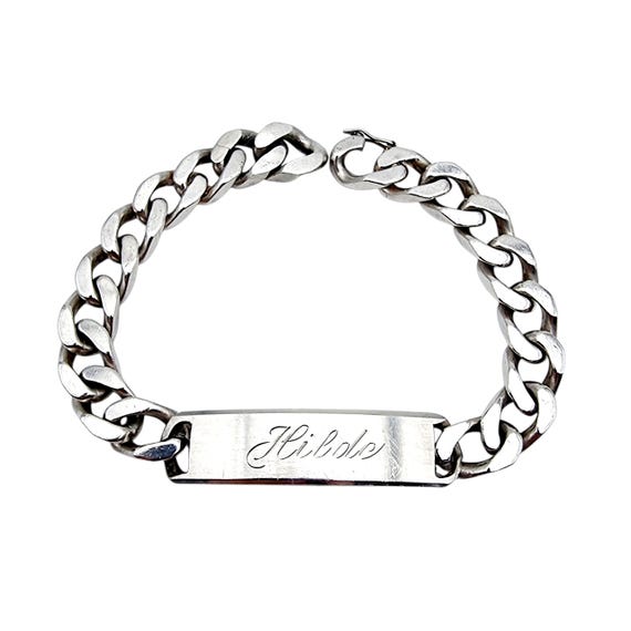 Vintage 835 Silver Nameplate Bracelet HILDE – Heavy Curb Chain - Main Image