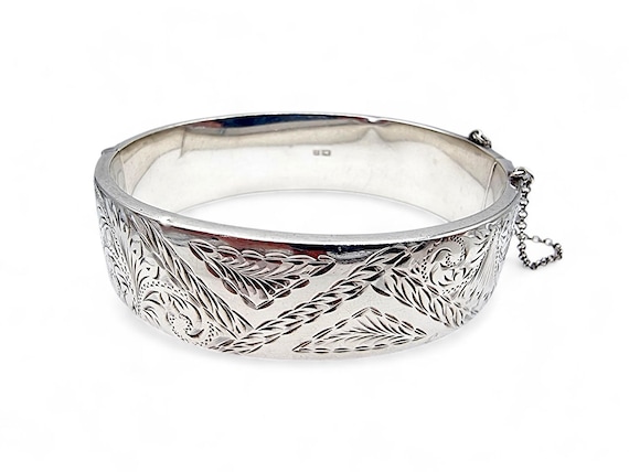 Antique Victorian Sterling Silver Engraved Bangle Bracelet