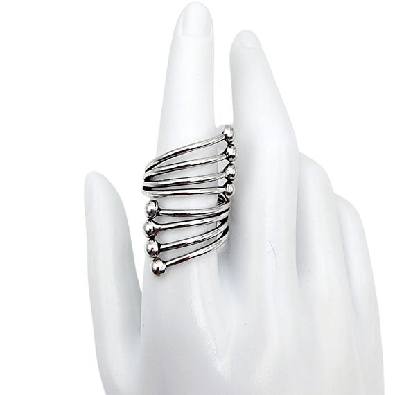 Statement Silver Wire Ring | Abstract Spiral Desi… - image 1