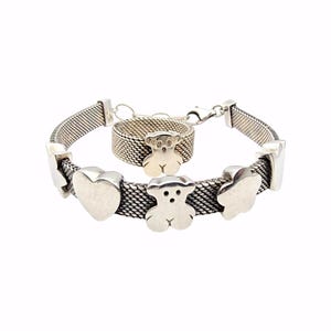 Tous Sterling Silver Charm Bracelet & Ring Set – 925 Mesh, Bear