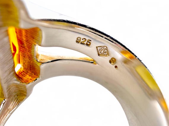 Vintage Silver Statement Ring – Large Yellow Cent… - image 5