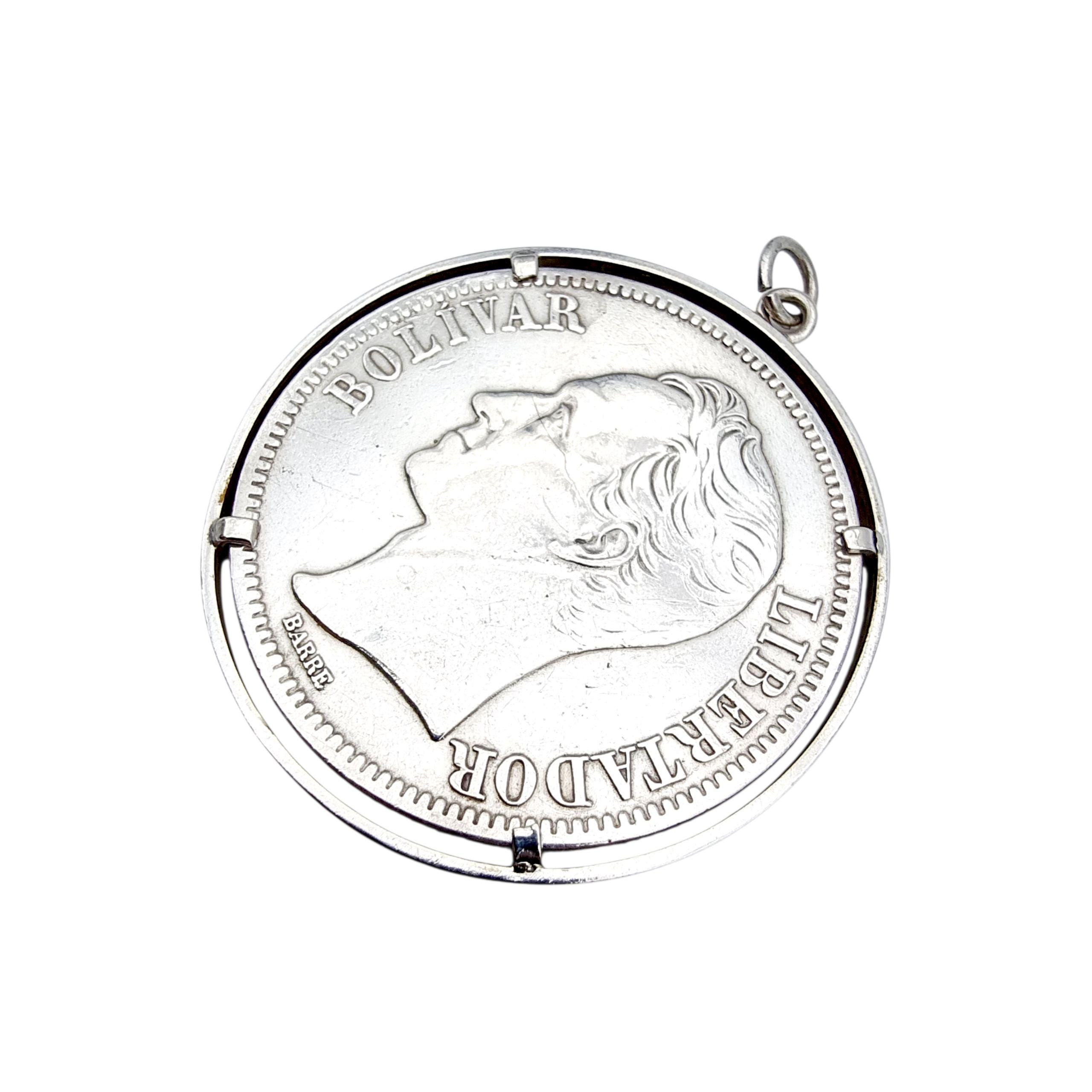 ヴィンテージ シルバー コイン ペンダント • 1935年 ベネズエラ 25グラム ボリバル • 歴史的貨幣ジュエリー • コレクターズ シルバー  ネックレス - Etsy 日本