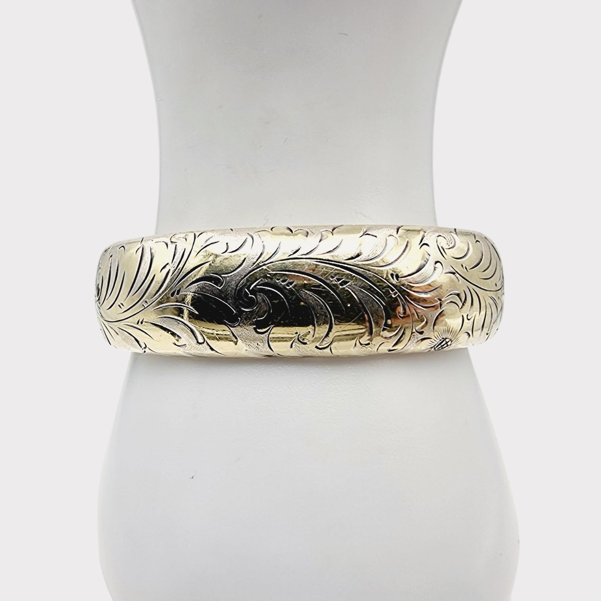 Jonc Ancien Ouvrant En Argent 925 – Décor Floral, Diamètre 56x54 Mm, Large 18 Mm