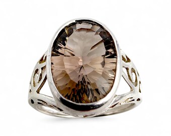 Bague En Argent 925 Et Quartz Fumé - Modèle BA-AR-281, Taille 57, Marque Délicatement Doux
