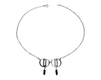 ヴィンテージ モダニストデザインネックレス シルバー925 メキシコ製 ヴィンテージ モダニスト シルバーネックレス、ブラックオニキス