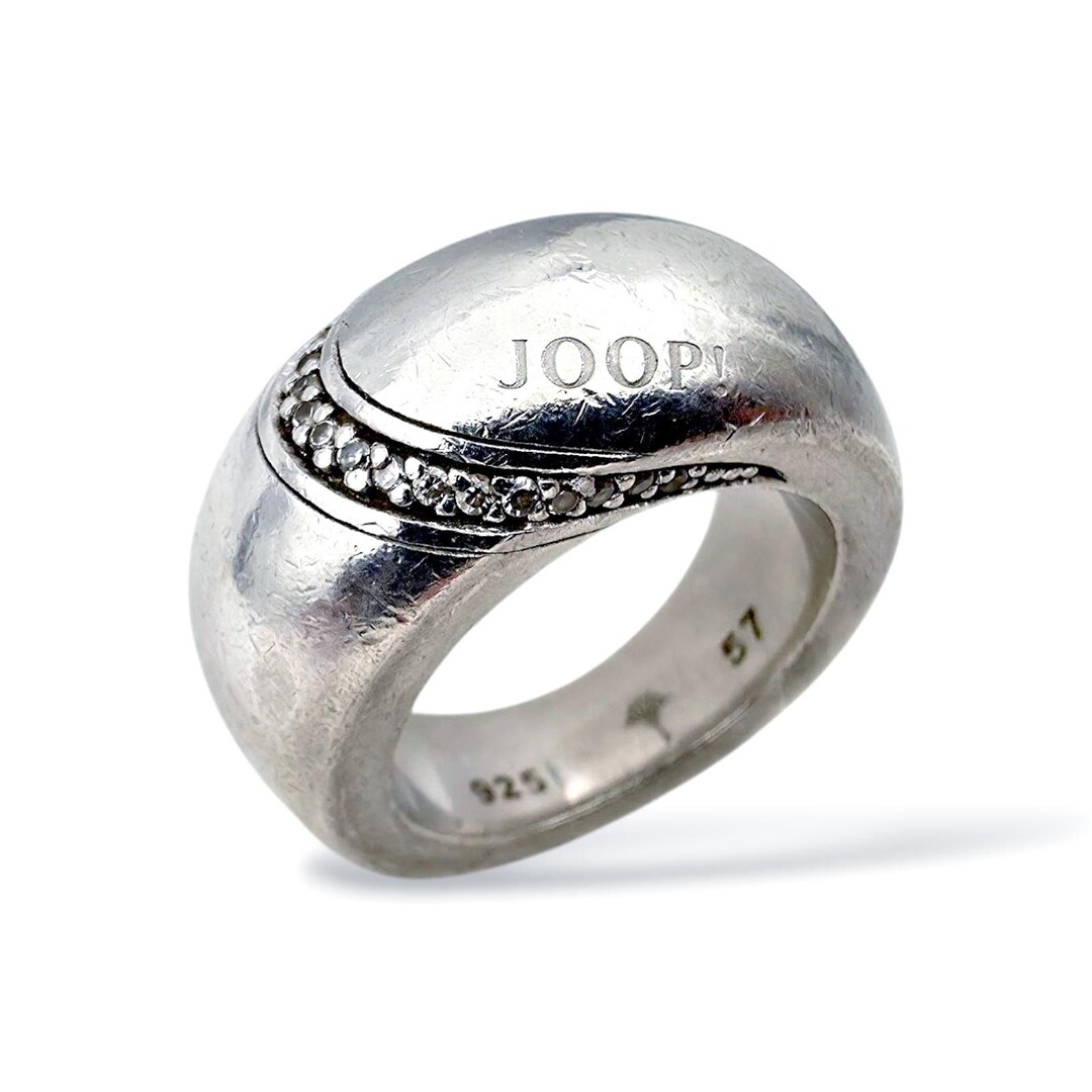 Vintage JOOP! Silver Dome Ring With Marcasite Accents – Bold Modernist