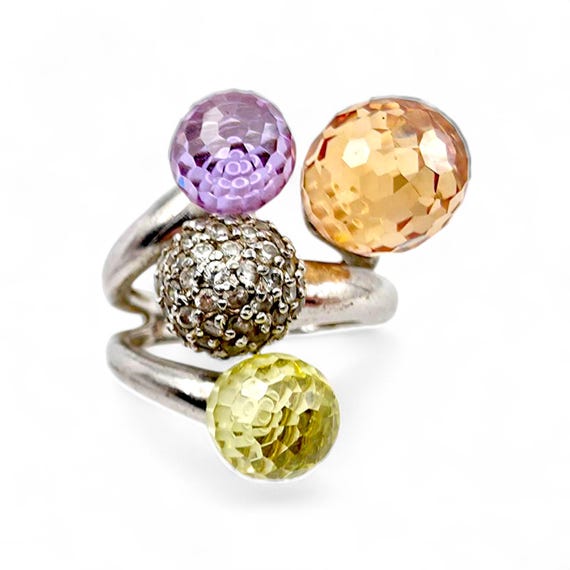 925 Silver Multi-Color Statement Ring – Yellow, P… - image 6