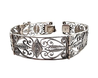 Vintage 835 Silver Filigree Bracelet | Handmade European Silver | Mid-Century Jewelry