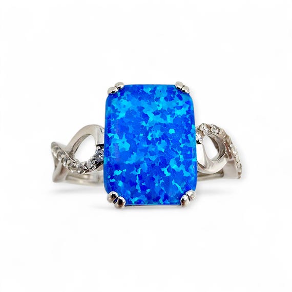 Silver Blue Opal Ring Rectangular 12 x 8 mm Infin… - image 2