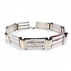 Vintage Sterling Silver Hammered Link Bracelet - 835 Silver, 18 cm