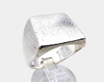 Vintage Mexican 925 Silver Signet Ring | Bold Square Face | Sterling Silver Men&#39;s Ring | Mid-Century Modern Mexico Jewelry