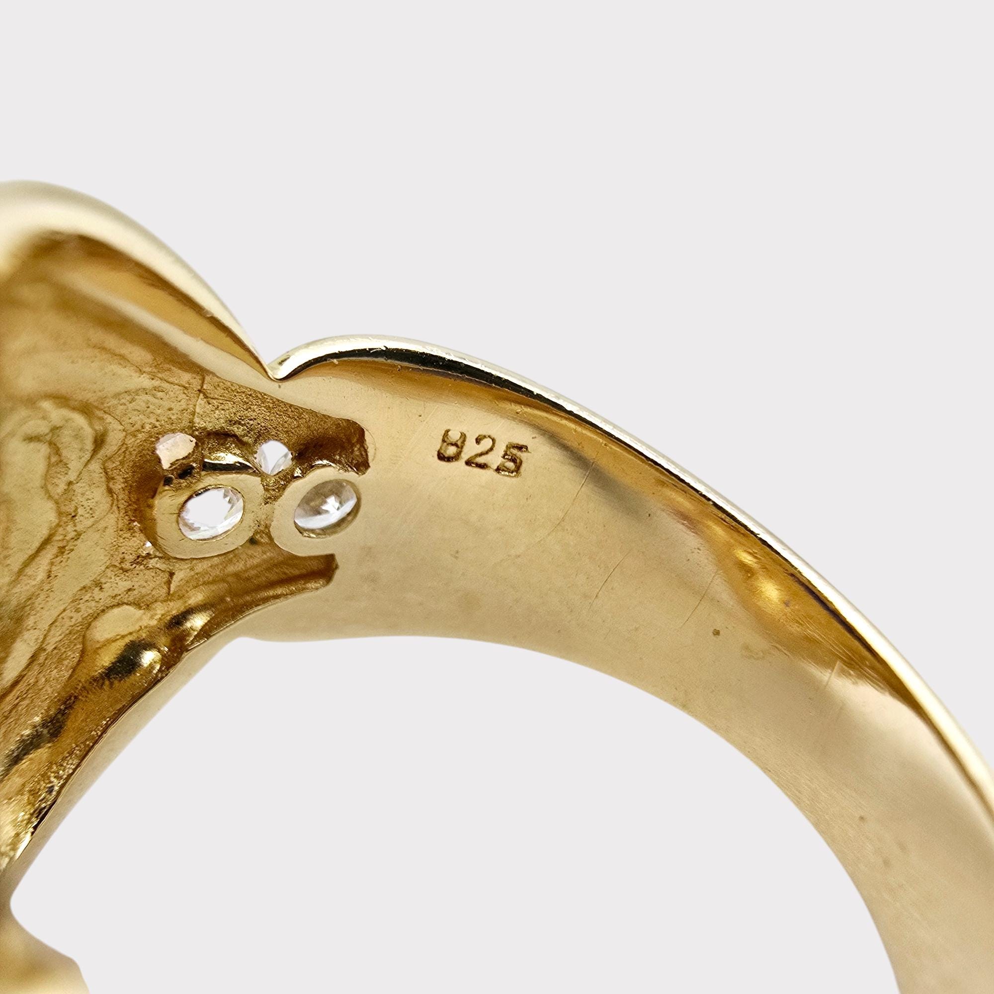 Bague Moderniste En Argent 925 Et Or 14k - Taille 59 - Bijou Vintage Occasion
