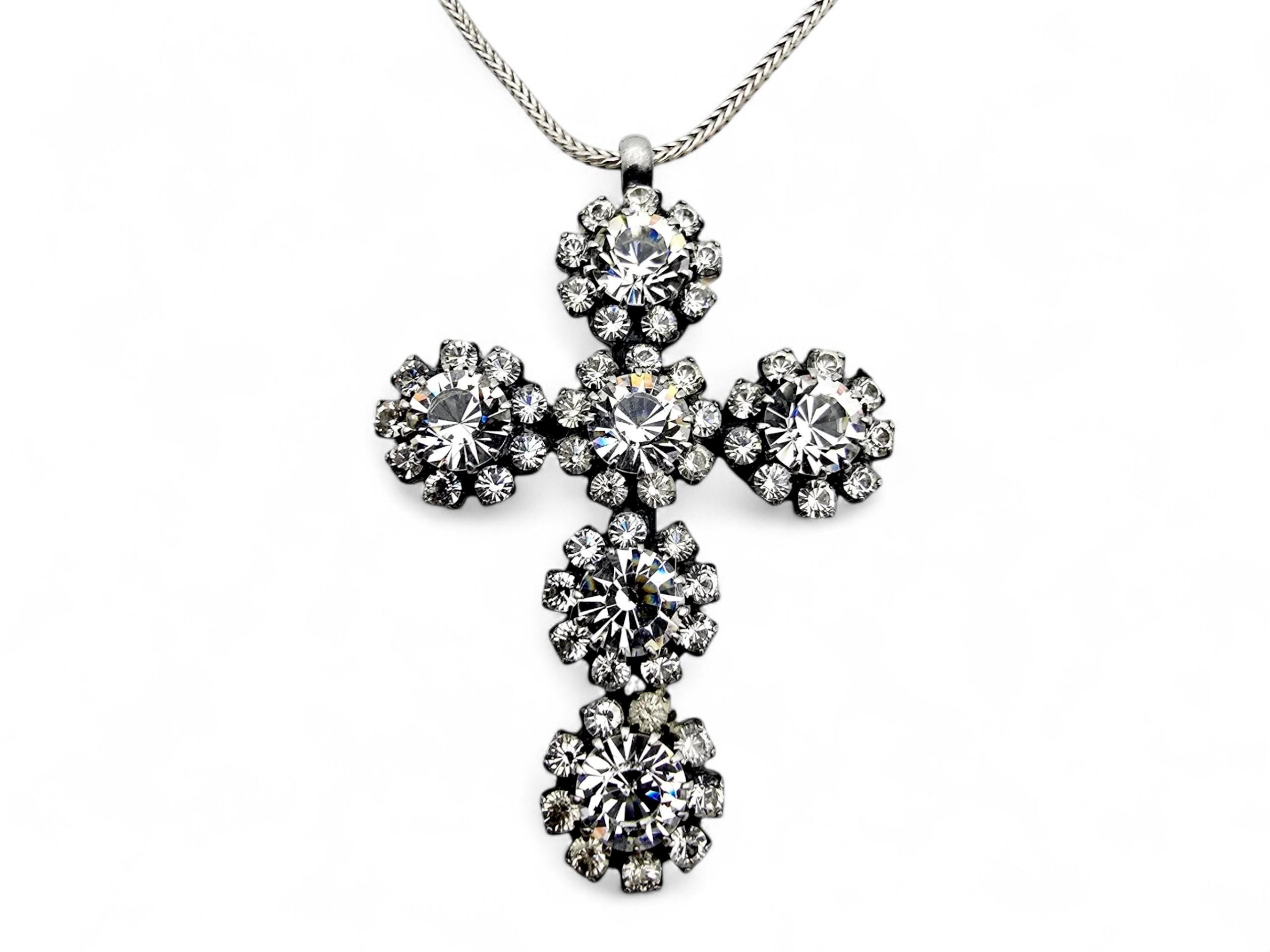 Large Vintage Yuta Pasch Sterling Silver Cross Pendant Necklace