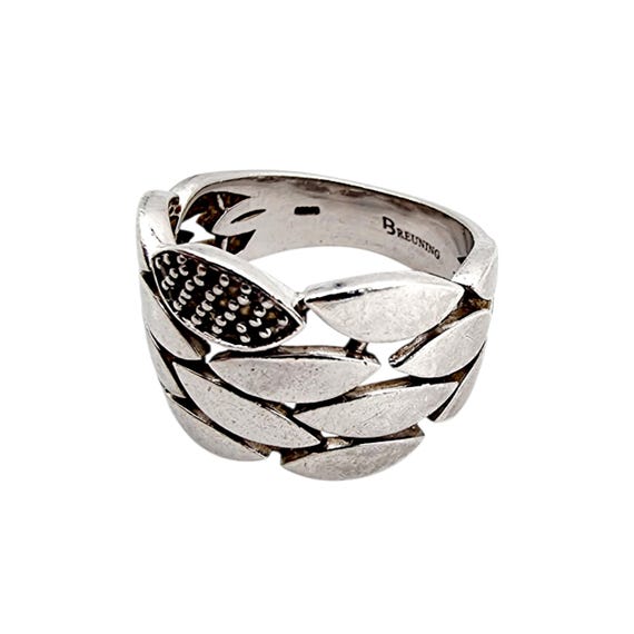 Breuning Silver Leaf Ring – Wide Modernist Band f… - image 7