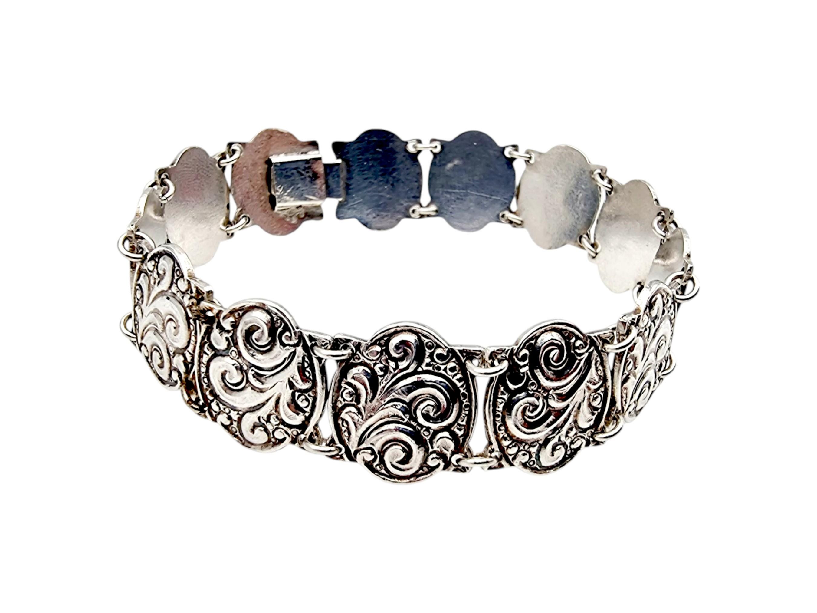 Vintage 830 Silver Ornate Swirl Bracelet by J.B., Mid-century