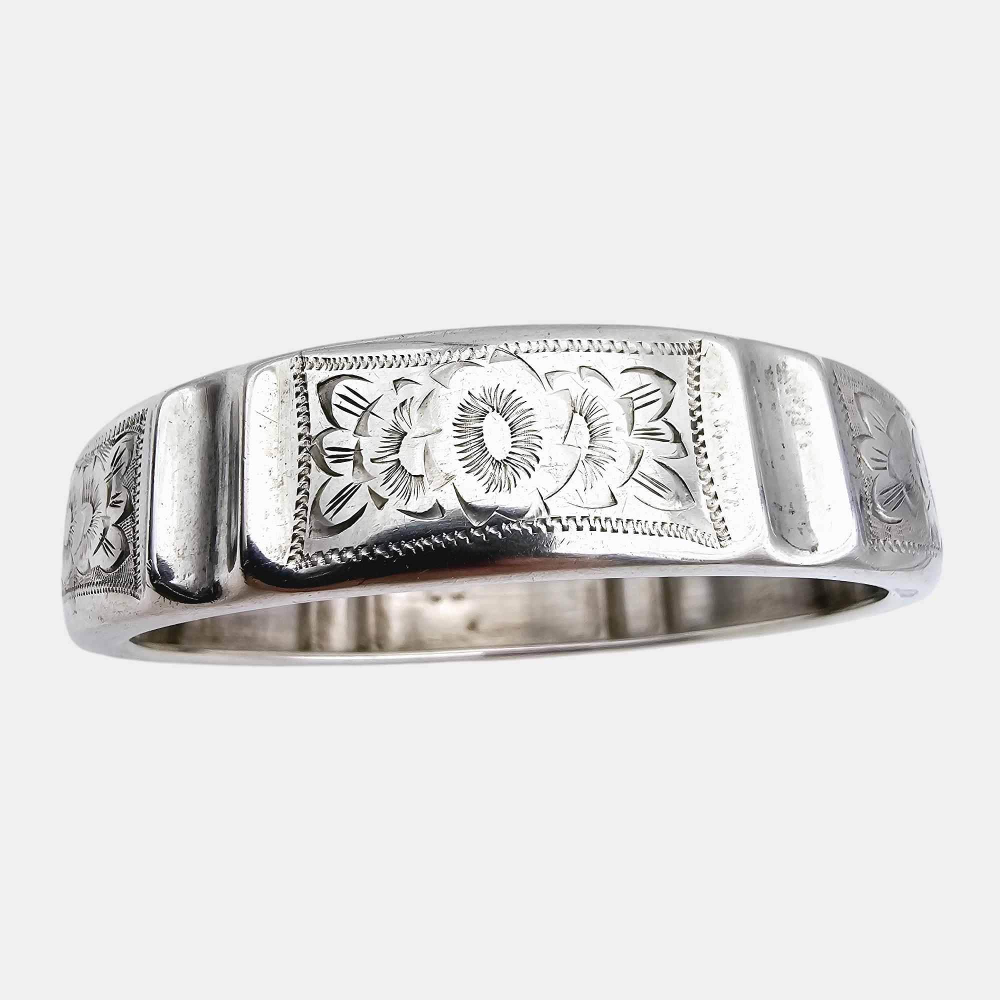 アンティーク スターリングシルバー 花柄彫刻バングルブレスレット