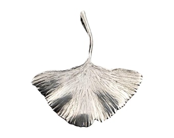 Pendentif vintage feuille de ginkgo en argent sterling massif (925) – Botanical Jewelry (56 x 52 mm)