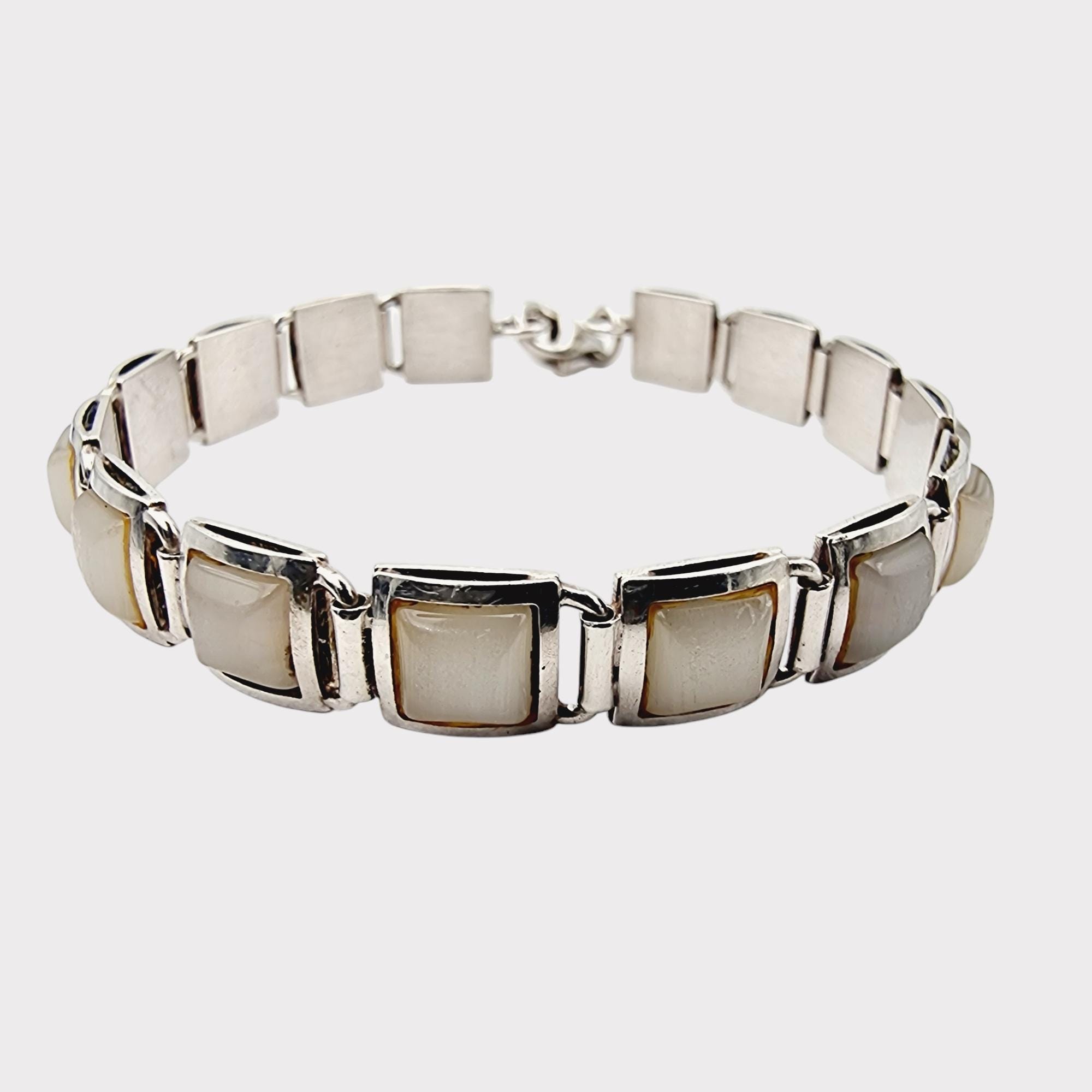 アクセサリー vintage silver 925 bracelet Vintage 925 Sterling Silver Bracelet With Square Mother of Pearl