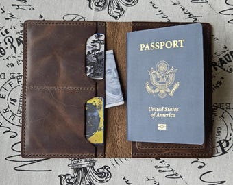 Top Grain Leather Passport Wallet | Travel Notebook Cover | Field Notes | Pull-Up Leather