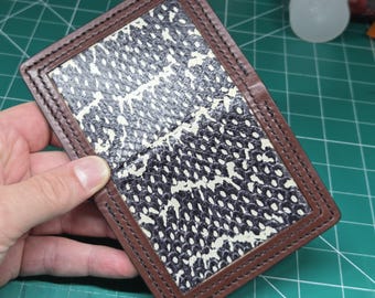 Leather Bifold Wallet with Black Water Snake Skin Inlay