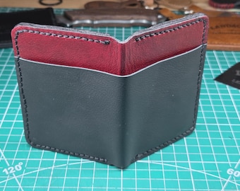 Leather Bifold Card Wallet with 4 Card Slots and Exterior Pouch
