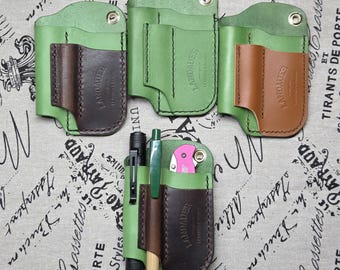 Compact Leather EDC Pocket Organizer With Stitched Pen Holder, EDC Pouch, Minimalist Gear