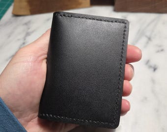 Black Leather Wallet - Custom Card Holder - Front Pocket