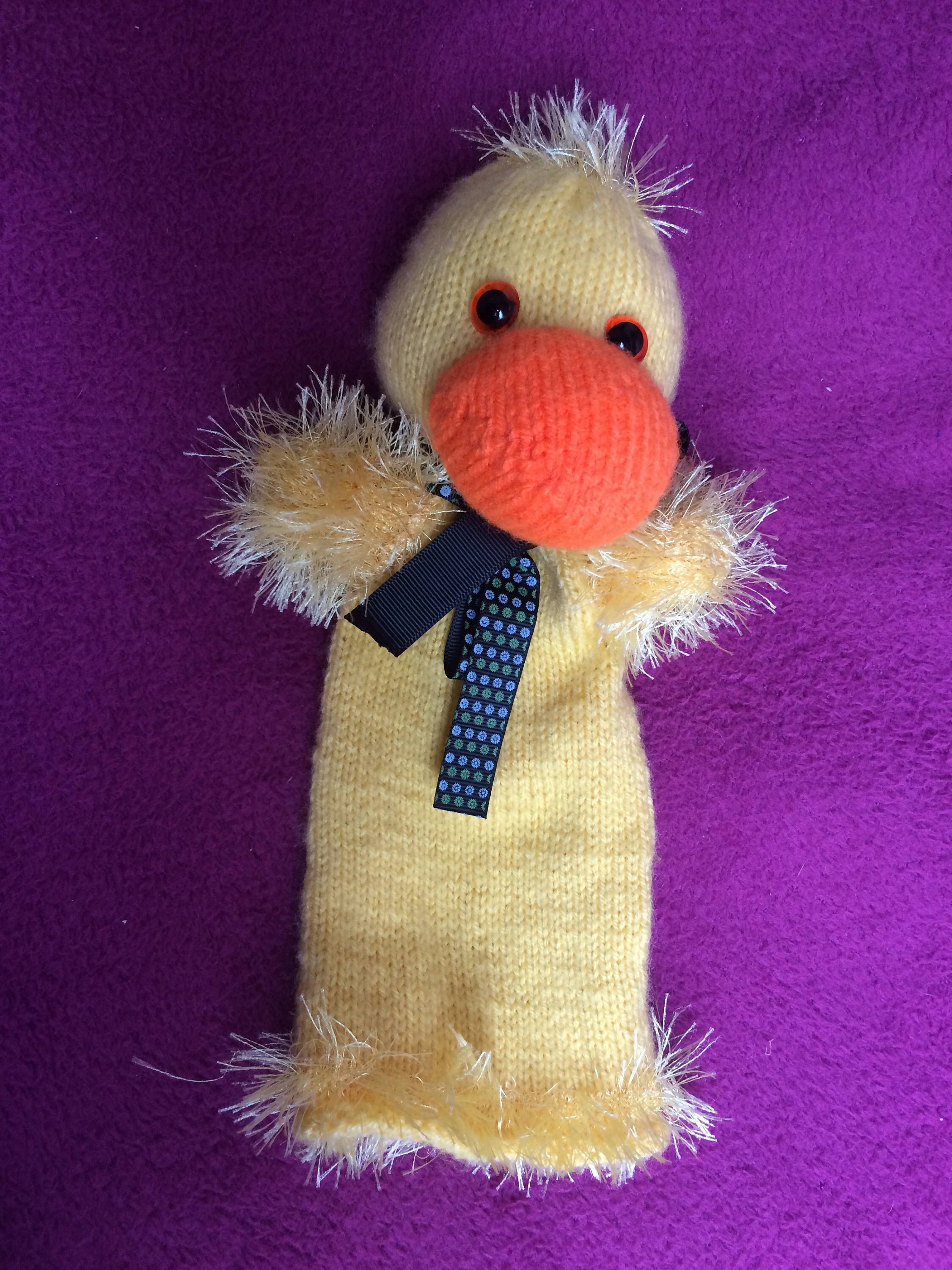 Knitted yellow duck hand puppet Etsy