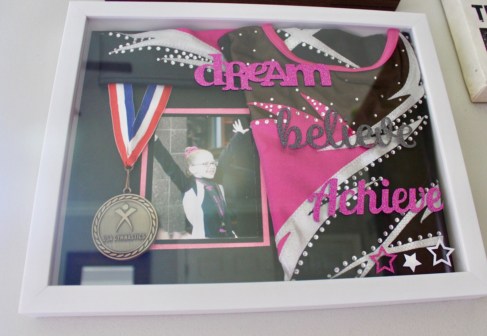 Gymnastics Medal Shadow Box for kids room with Dream Believe Etsy