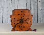 Antique wooden bowl Primitive butter churn Vintage wooden vessel Farmhouse tool Old wooden barrel Rustic home decor