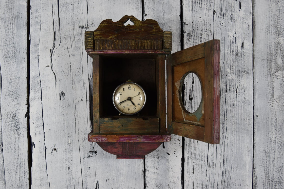 Vintage old wooden stand for clock / Rustic wooden stand clock Etsy