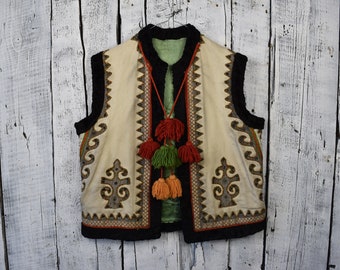 Vintage Ukrainian vest / Traditional womens beige vest / Mens vest / Vintage clothes