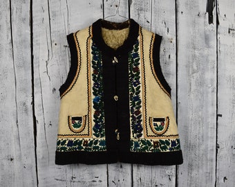 Vintage Sheepskin Vest / Traditional Fur Vest / Ukrainian Embroidered ...