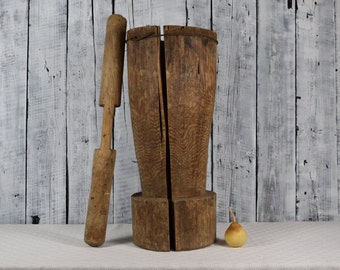 Antique wooden mortar and pestle / Large wooden bowl / Hand carved wood bowl / Rustic decor / Country style