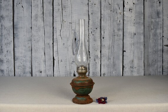 Antique Oil Lamp Kerosene Vintage Lantern Old Antique Oil Lamp Kerosene, Vintage Wood Oil Lamp Holder