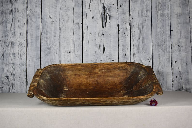 Antique Wooden Dough Bowl Primitive Table Image 0